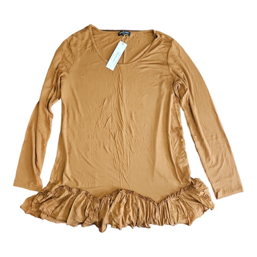 Urban Coco Mustard Yellow Ruffled Trimmed Knit Tunic Size M